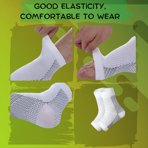 A person wearing PristinaProducts Compression Ankle Socks puts on a white sock.